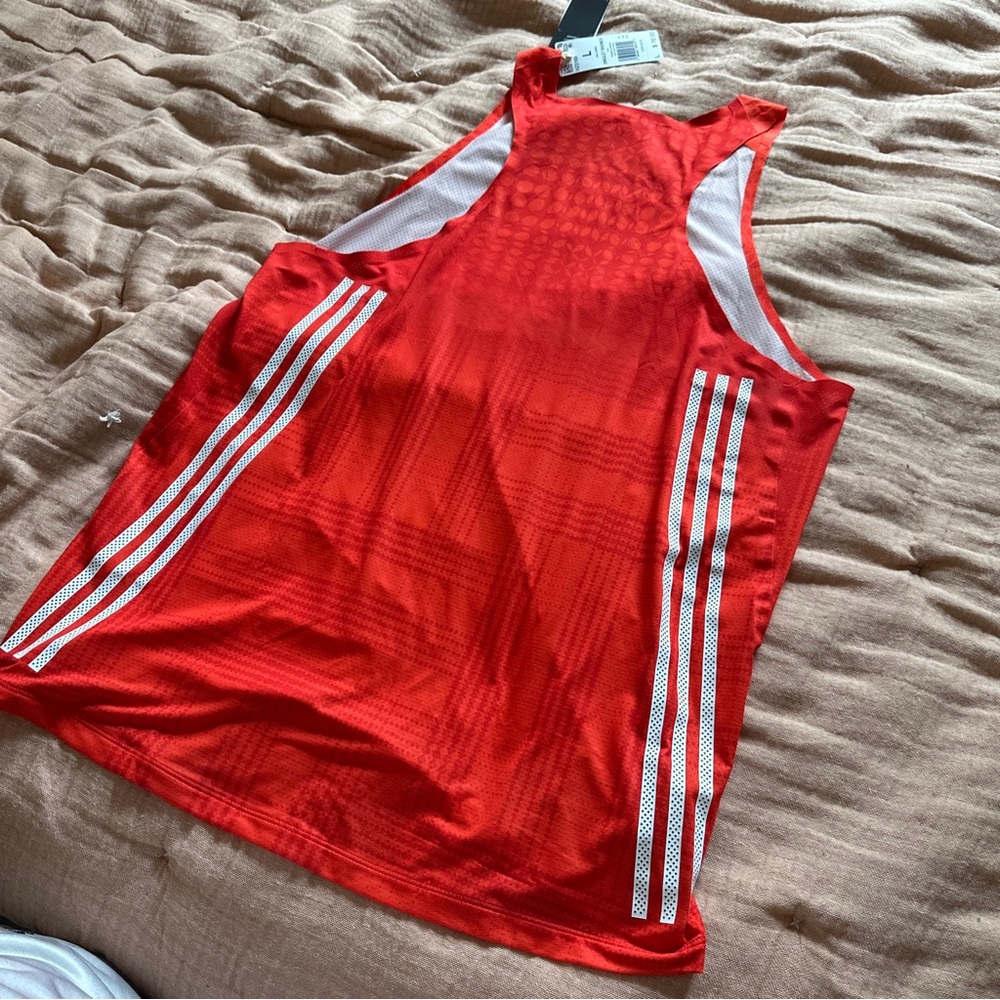 Adidas New Rare Rhonex Geometric Red Aeroready Racing Singlet Running Tank Top - Picture 13 of 13